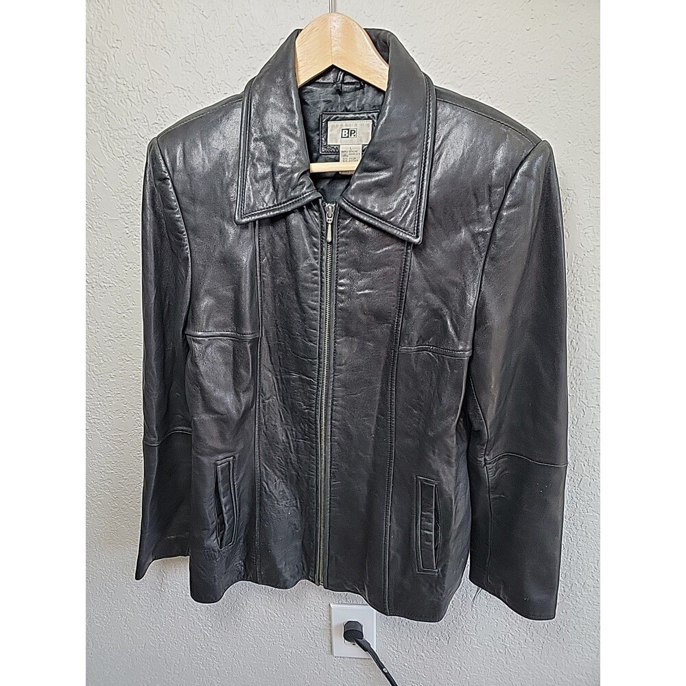 Vintage BP Black Genuine Lambskin Leather Jacket Women’s L Zip Front Y2K